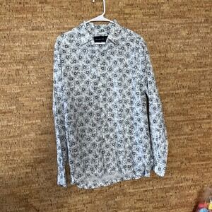 Abercrombie‎ & Fitch Shirt Mens Extra Large White Black All Over Print